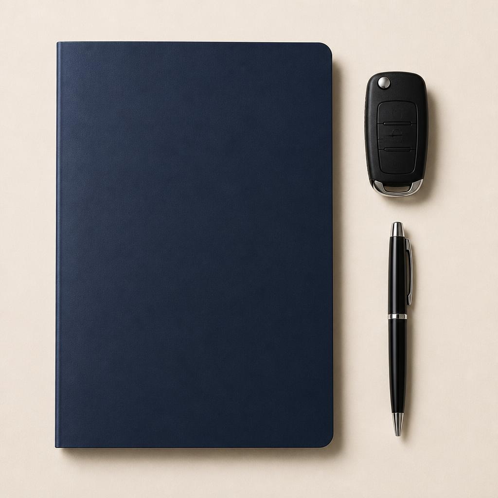 Vehicle damage records and documentation laid out on a desk